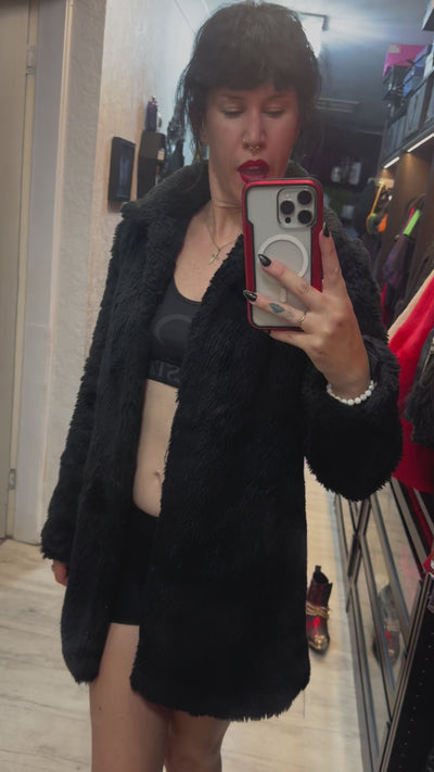 Current mood fake fur black skull jacket